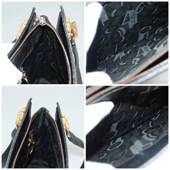 Salvatore Ferragamo Gancini Shoulder Bag Leather Black Gold Auth - Picture 15 of 16